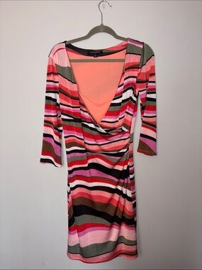 Sharagano Multi-Striped Long Sleeve Wrap Dress Size 10